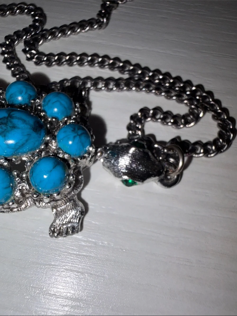Turquoise Turtle Pendant Necklace - Blue Gem Accent